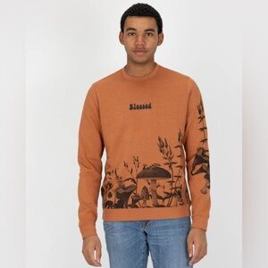 Blind Rooster Graphic Crewneck Pullover in Amber Brown - Blessed size small